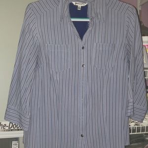 Purple on Blue Striped Button Down Blouse